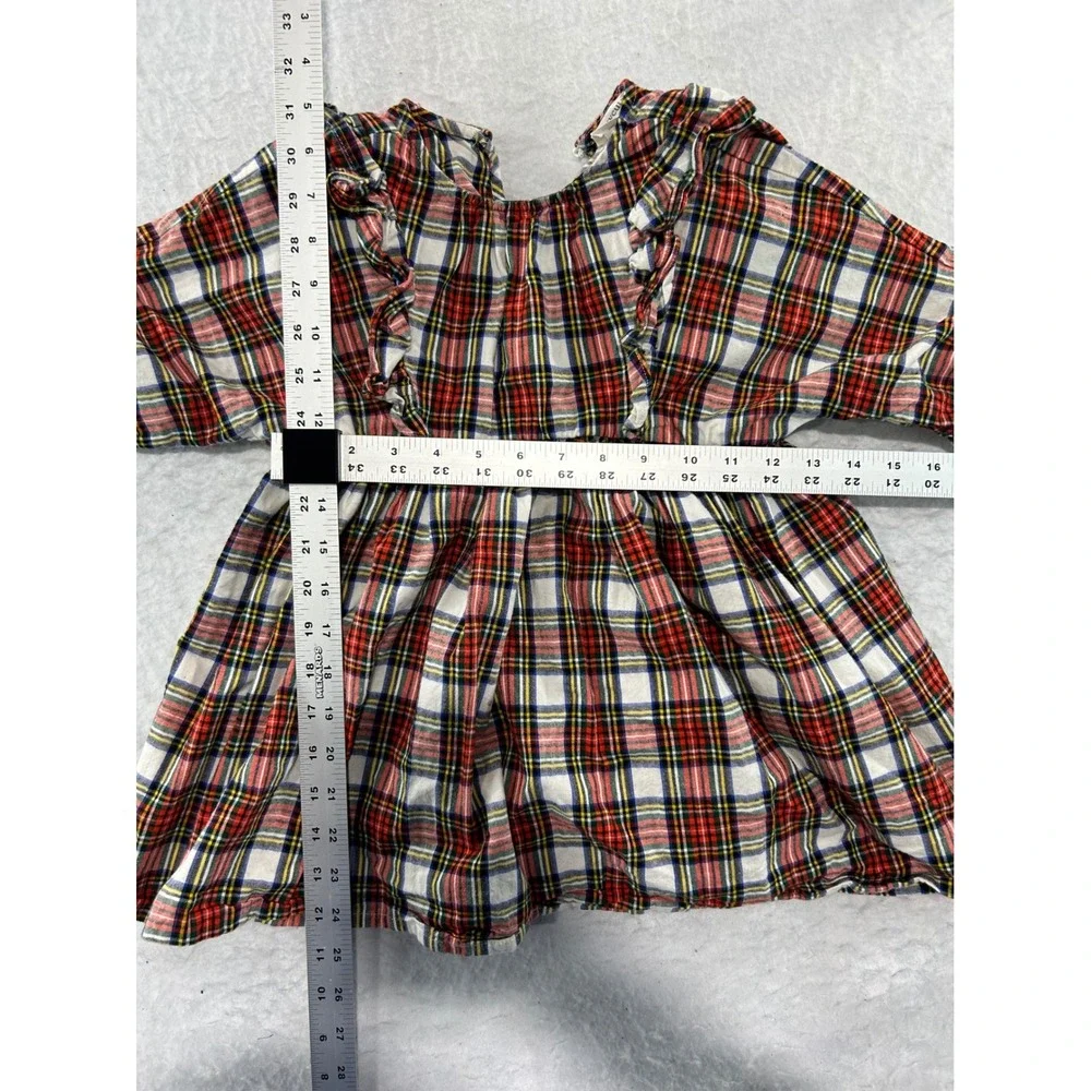Crewcuts J.Crew Girls Red Plaid Ruffle Dress Size 4 Holiday Tartan Long Sleeve
